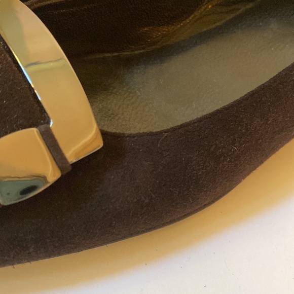 Stuart Weitzman Brown Suede Flats with Silver Metal Buckle Trim, Size 8 #281 - Picture 6 of 13